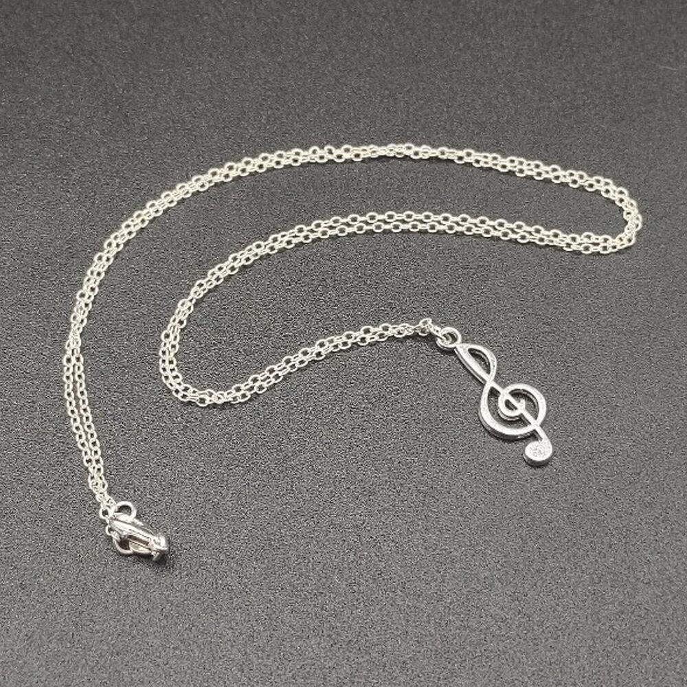 925 Silver Necklace W/ Music Note Treble Clef Pendant Anniversary Birthday Gift